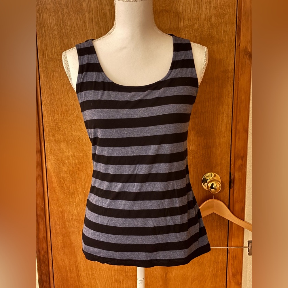 INC International Concepts Blue and Gray  Stripped Tank Top